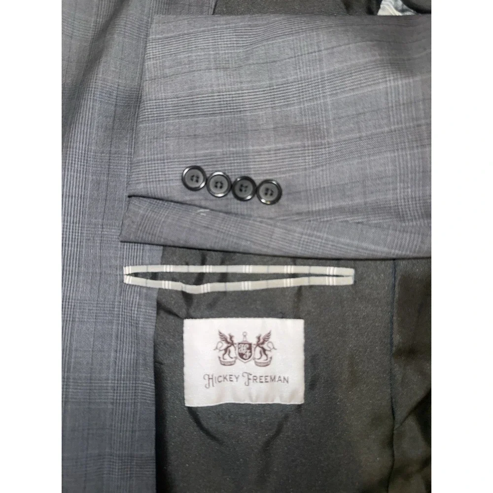 Hickey Freeman 44R Gray Glen Plaid 100% Worsted Wool Blazer 42R  Milburn USA